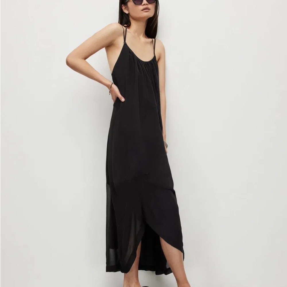NWT All Saints Areena Black Midi Flowy Dress sz  US 4/ UK 8